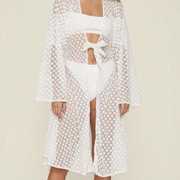 Revovle LPA Yvette Kimono in White Sheer Mesh Womens XXS NWT $228 MSRP (8-8) - Picture 1 of 6
